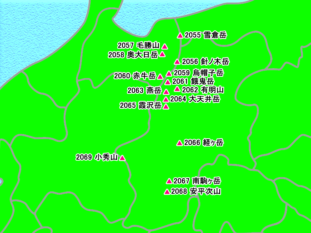 北アルプス・中央アルプスエリア日本二百名山マップ