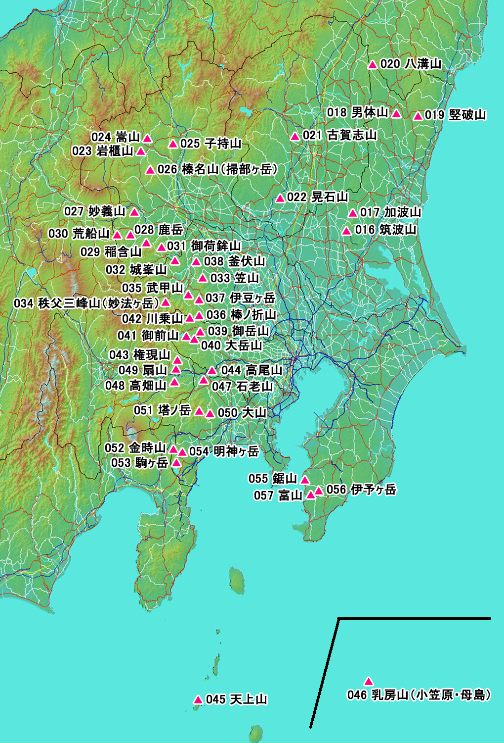 日本百低山 関東エリア 一覧表